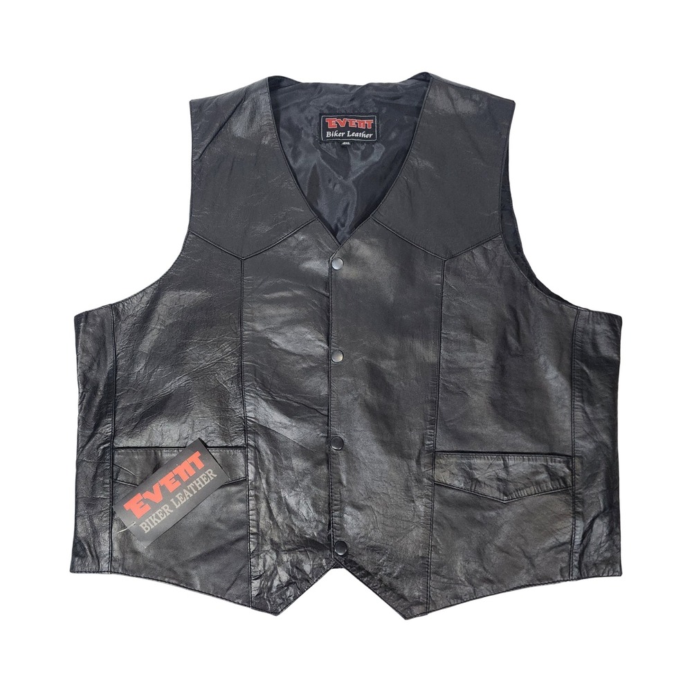 Event Biker Leather Mens 4XL Black Goat Leather Snap Front Motorcycle Vest NWT